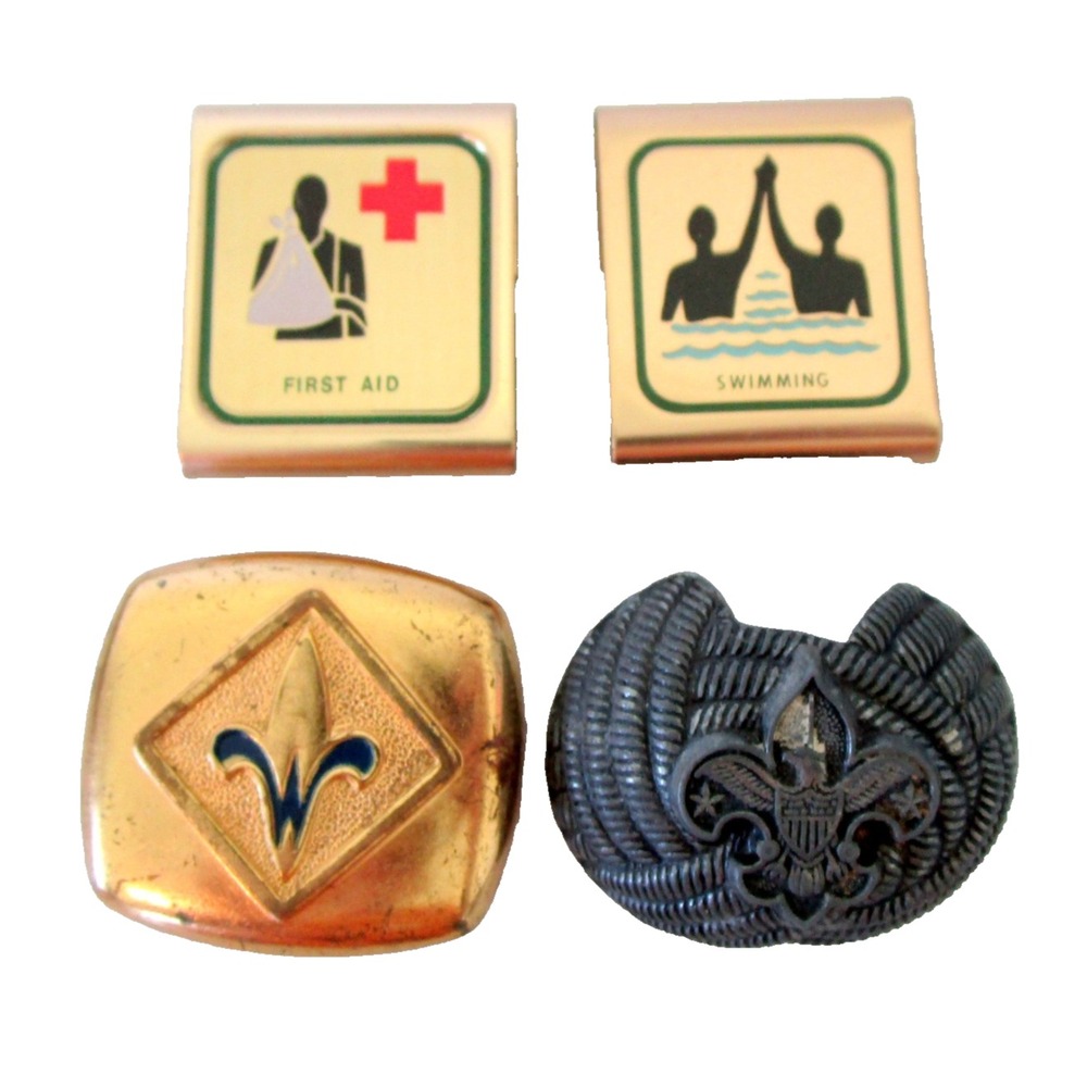 Vintage Boy Scout of America Metal Neckerchief Slides and Beltloop Badges Lot 4